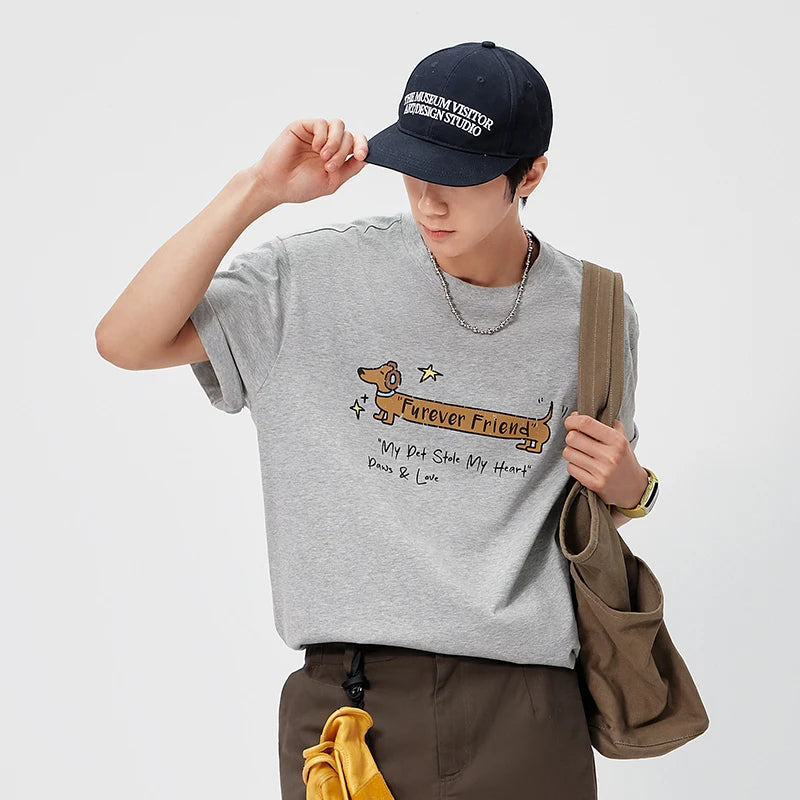 Semir Mens Tshirt 2026 Vintage Cute Animal Letter Printed Knitted Loose Couple Style Casual