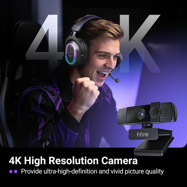 កាមេរ៉ាបណ្ដាញ FIFINE 4K UHD USB ជាមួយការផ្តោតដោយស្វ័យប្រវត្តិសម្រាប់ YouTube និង TikTok, កាមេរ៉ា PC/Mac សម្រាប់លេងហ្គេម/ផ្សាយផ្ទាល់/ពាណិជ្ជកម្មផ្ទាល់/កិច្ចប្រជុំ-K438