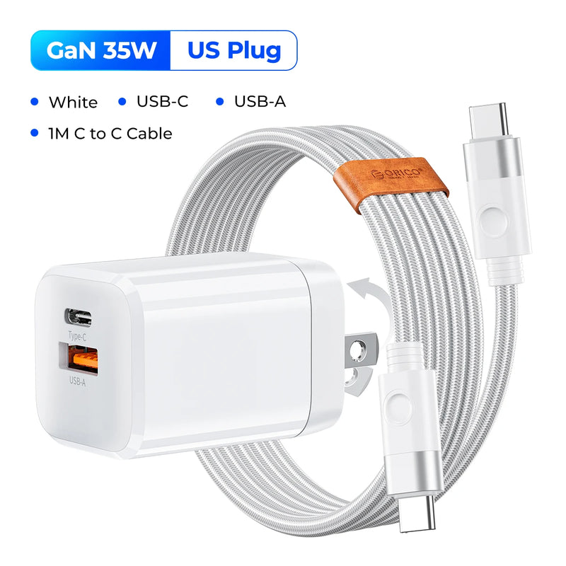 ORICO-fast charger with dual USB ports, mobile phone adapter, for iPhone, Samsung, Xiaomi, Huawei, 35W