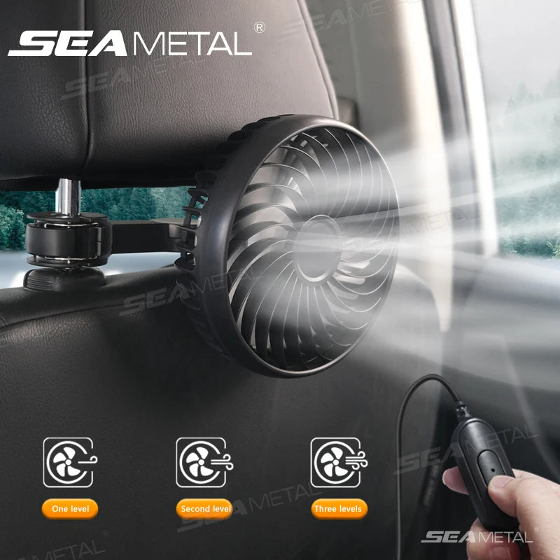 SEAMETAL Car Fan 360 Degree Adjustable Air Fan Automotive Electric Fan USB/12V/24V Fan 3 Speeds Car Silent Fan For Car Back Seat