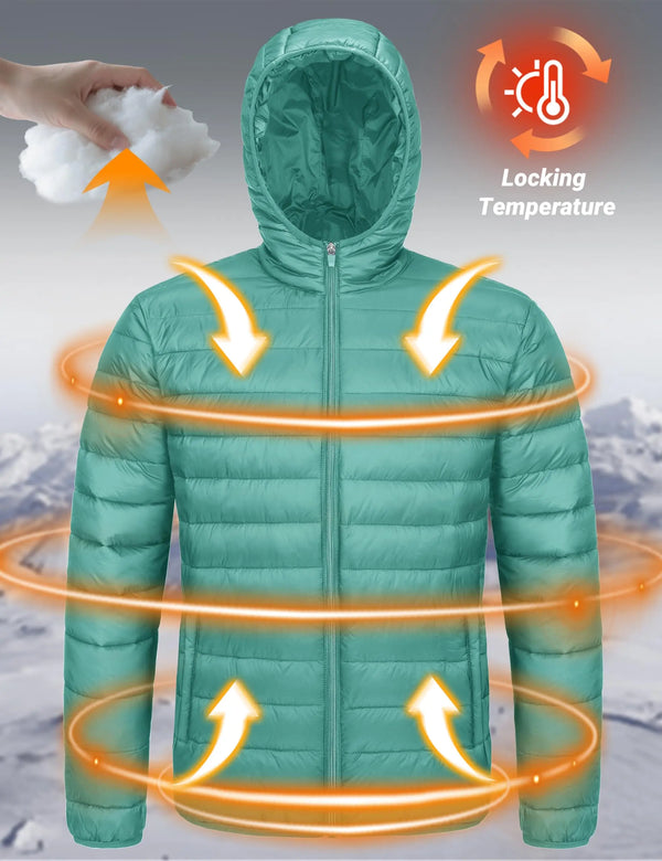 TACVASEN Mens Winter Quilted Puffer Jackets Lightweight Padding Waterproof Jackets Hooded Insulated Warm Outdoor Work Male Coats