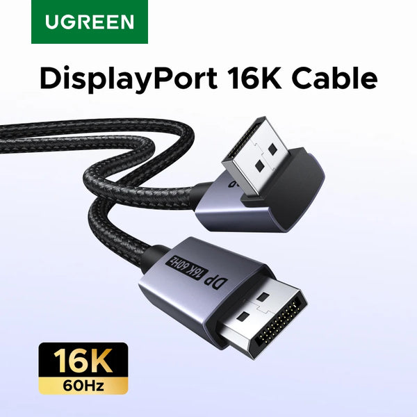UGREEN 16K@60Hz 6.6FT 80Gbps Right Angle DisplayPort Cable DP 2.1 Cord 8K@240Hz 4K@240 3D HDR HDCP2.3 DSC1.2a FreeSync G-Sync