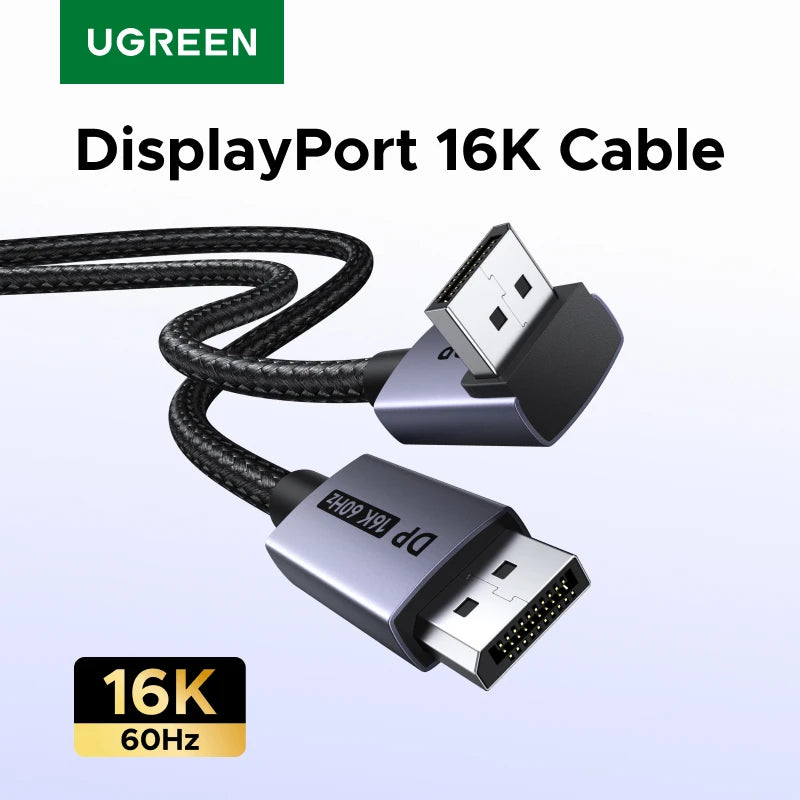 UGREEN 16K@60Hz 6.6FT 80Gbps Right Angle DisplayPort Cable DP 2.1 Cord 8K@240Hz 4K@240 3D HDR HDCP2.3 DSC1.2a FreeSync G-Sync