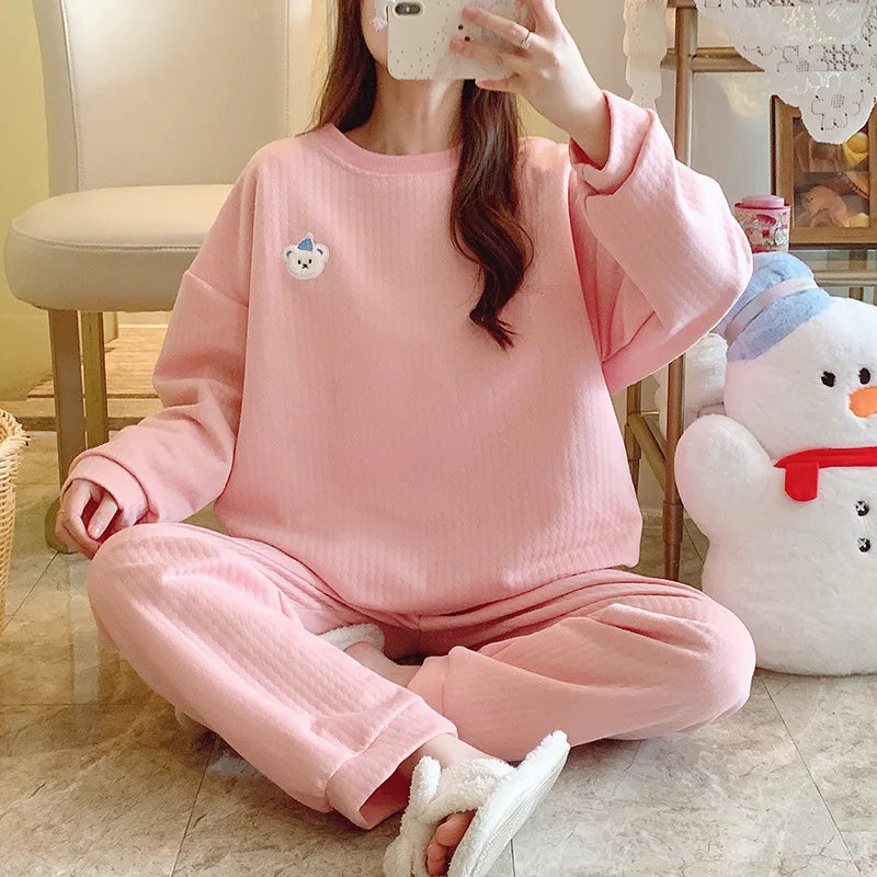 M-5XL Pyjamas Femme New Cotton Women's Pajamas Set Plus Size Sleepwear Home Wear Clothes Fall Winter Sleeping Nightwear Suit
