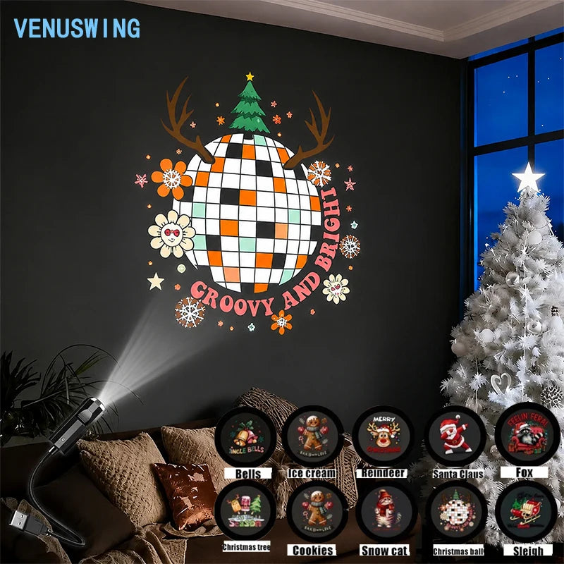 ភ្លើងពេលយប់ LED ដំណើរការដោយ USB ជាមួយនឹងការលៃតម្រូវបង្វិល 360° លំនាំ 10 សម្រាប់តុបតែងបន្ទប់គេងសម្រាប់ពិធីជប់លៀងបុណ្យ