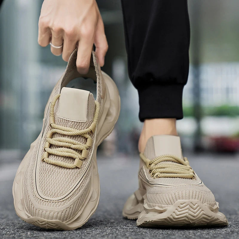Men's thick sole casual sneakers four seasons breathable soft sole non-slip outdoor running shoes lightweight speed sports shoes