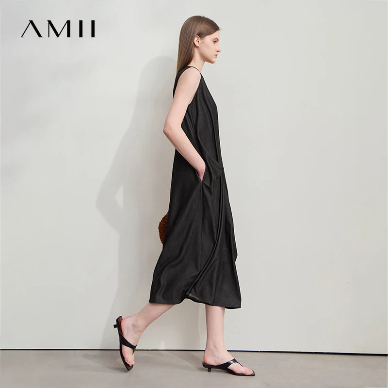 រ៉ូប Amii Minimalism Casual រដូវក្តៅឆ្នាំ ២០២៦ វិស្សមកាលថ្មីសម្រាប់នារីការិយាល័យ រ៉ូប A-Line ដៃខ្លី រលុង 12542075