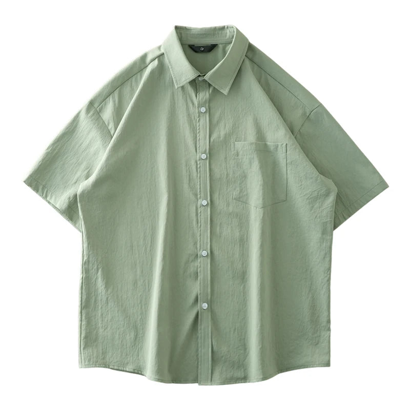 DUKEEN Ice Silk Coolness Short-Sleeve Shirts for Men 2025 Summer Casual Thin Solid Color Basic Tops White Men's Clothing