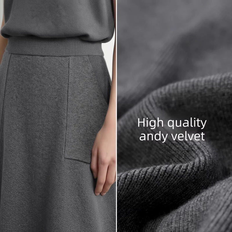 Amii Minimalist Woman A-Line Skirts Autumn Fashion Office Lady Elegant Loose Midi Knit Skirt Outfit Women's Clothing 12623124