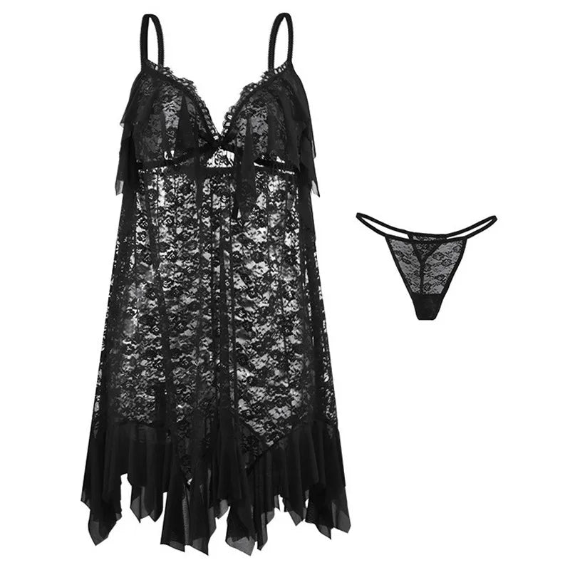 M-3XL Women's Nightgowns New Sexy Sleepwear Short Dress Set Lace Summer Nightdress Loose Large Size Ladies Night Wear Shirt