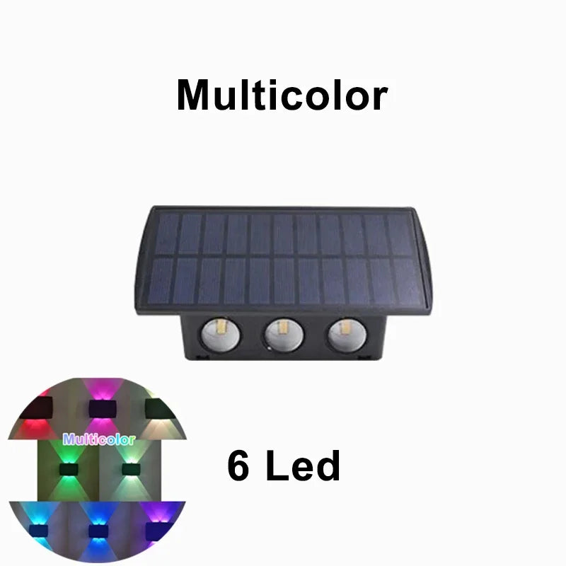 Solar LED Spotlight Outdoor Wall Lamp 4/6 LED Waterproof Up and Down Luminous Fence Lighting for Wall Balcony Courtyard Garden