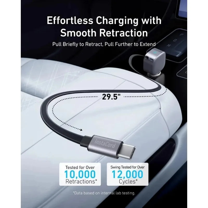 ឆ្នាំងសាករថយន្ត Anker A2738 Nano 75W USB-C ខ្សែ Type-C ដែលអាចដកថយបាន PD Fast Car Adapter សម្រាប់ iPhone Samsung MacBook Laptop