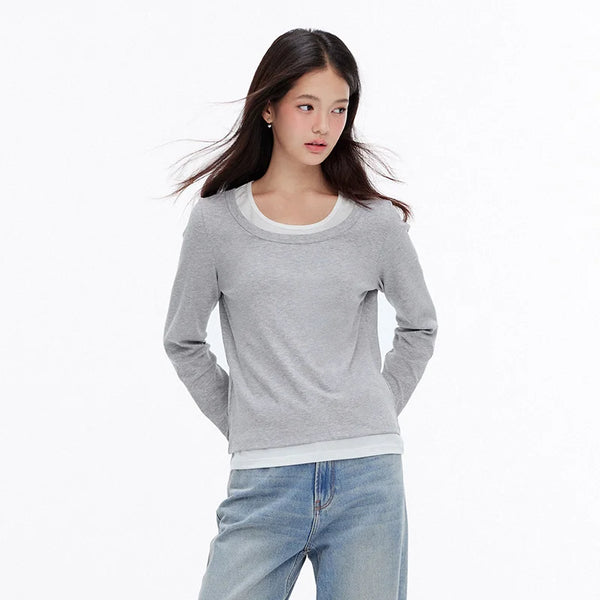 អាវយឺត Semir សម្រាប់នារី ដៃវែង ប៉ាក់ពីរដុំ ស្ទីលធម្មតា ស្លៀកប្រចាំថ្ងៃ រដូវស្លឹកឈើជ្រុះ ឆ្នាំ២០២៦