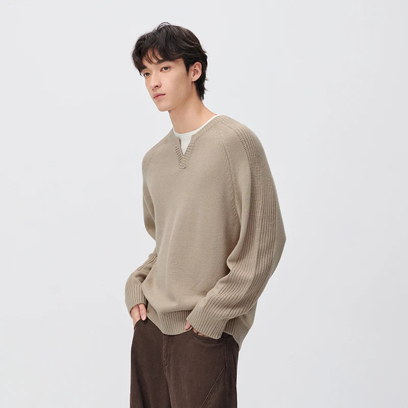 Semir Men Knit Sweater Layered Look Crew Neck Panel Design Raglan Sleeve 2026 New Winter Daily Wear Urban Casual Style