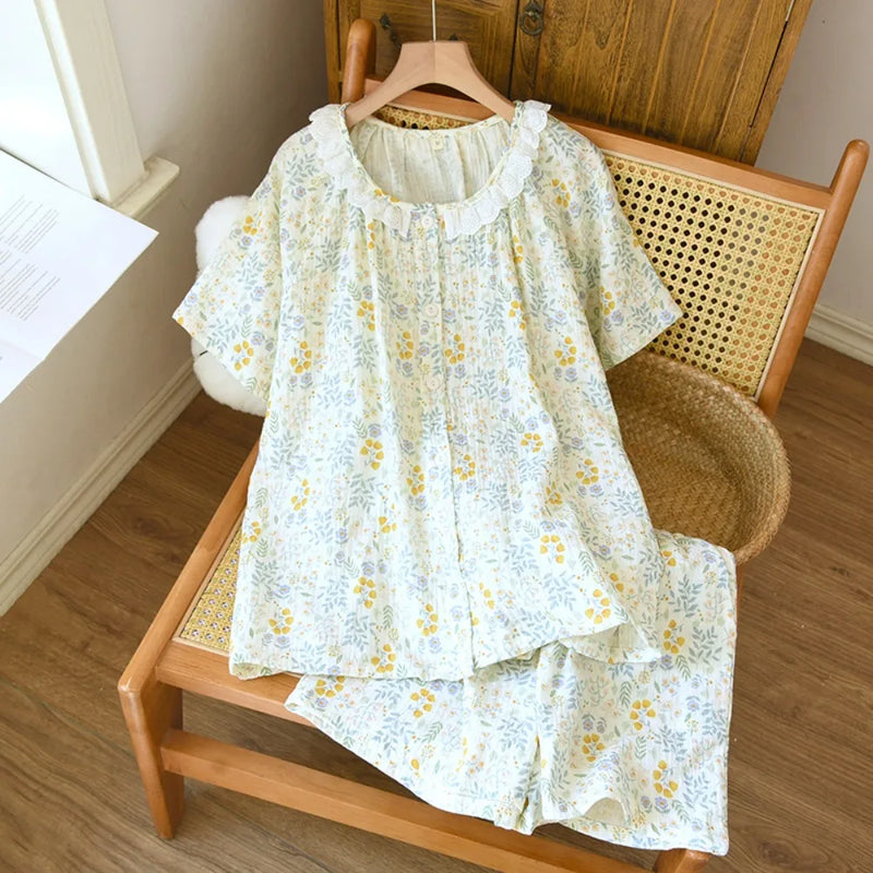 Soft Pyjamas Set For Woman New 2 Piece Set Sleepwear Casual Loungewear Summer Pure Cotton Homewear Suit Pijama Women's Pajamas