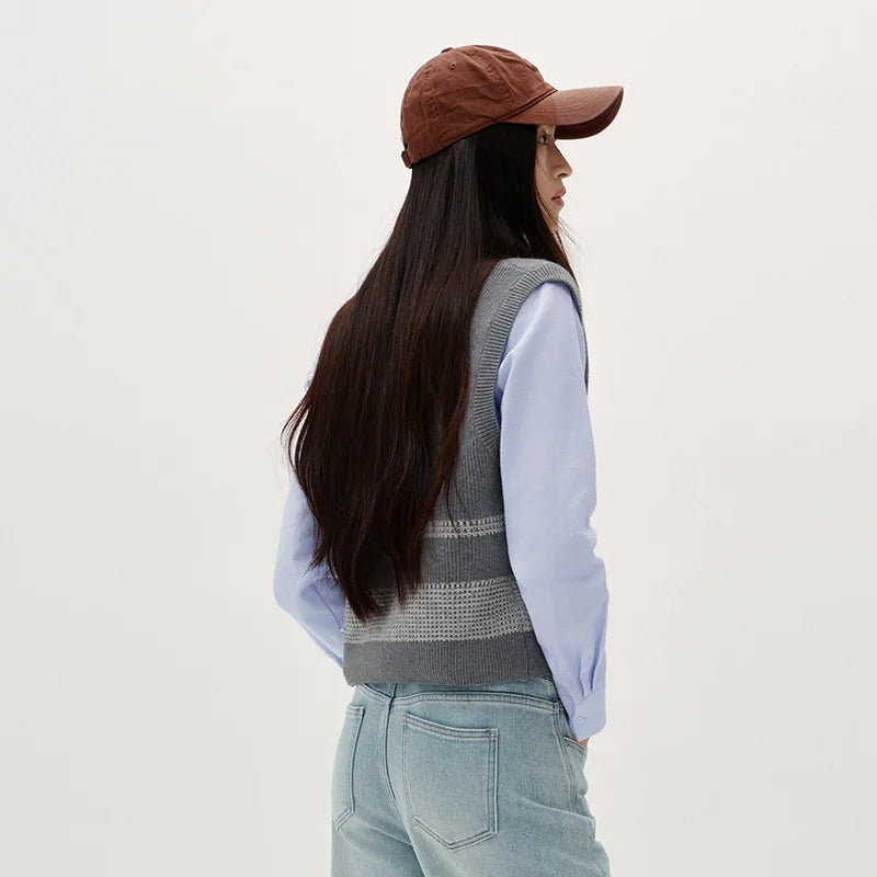 Semir Women Winter Shirt Striped V Neck Brushed Fabric Layering Minimal Design Two Piece Layering 2026 New Winter Daily Wear