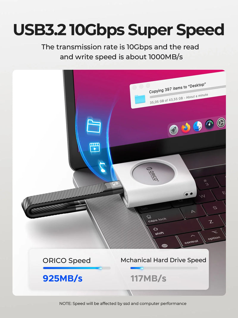 ORICO M.2 2230 NVMe SSD Enclosure USB3.2 Type C 10Gbps  Aluminum External with Silicone Protection for iPhone 15 Samsung WD SN75