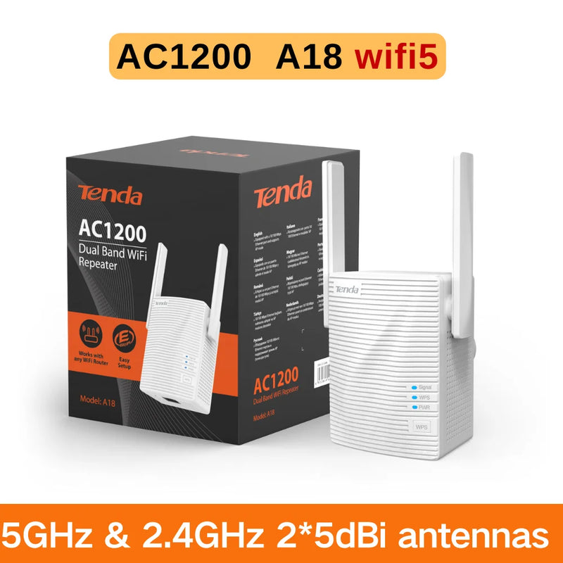 ឧបករណ៍ពង្រីកសញ្ញា Tenda Wi-Fi 6 Range Extender AX1500 A23 2.4G និង 5GHz Dual Band Signal Expansion Repeater 2*5dBi Antennas ជាមួយរន្ធ Gigabit Ethernet