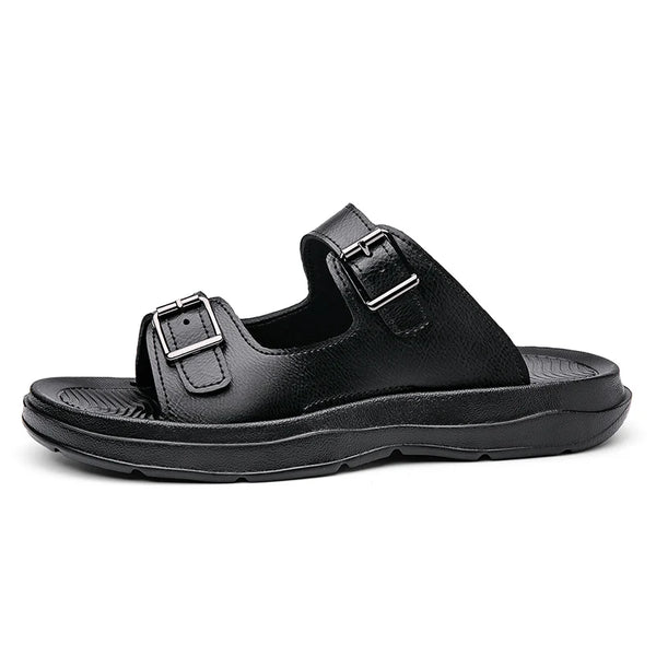 Summer Mens Thick Soles Bottom Platform Slippers Men Leather Slides Slippers Adjustable Brown Black Casual Sandals Comfortable