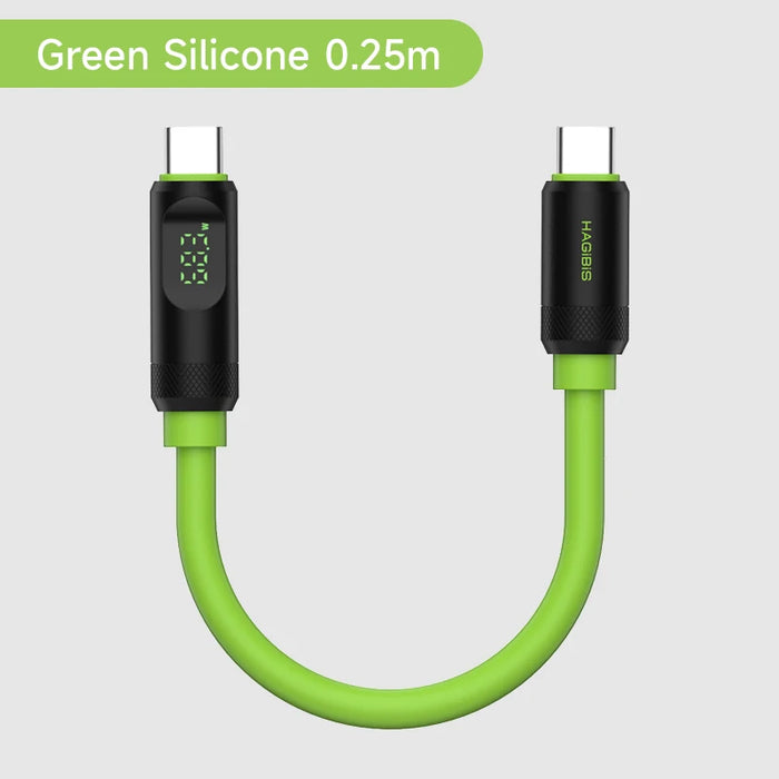 Hagibis Short USB C to USB C Cable PD 240W 40Gbps Fast Charging Cord With LED Display Compatible with Thunderbolt 4/3 iPhone 15 Silicone Green 0.25m
