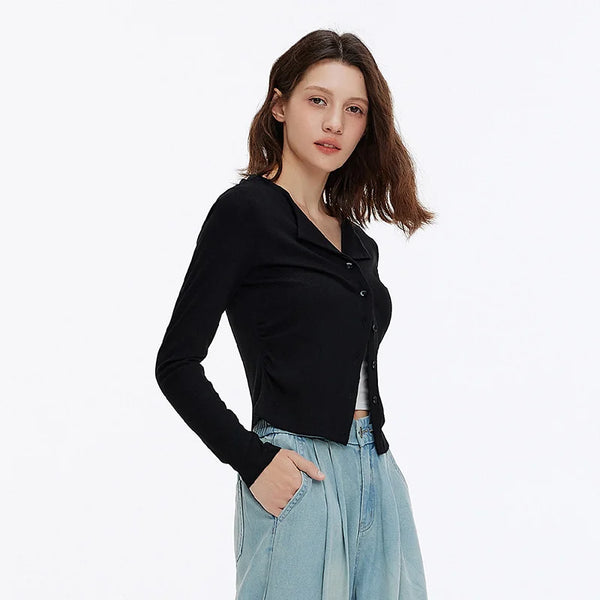 អាវយឺត Semir សម្រាប់នារី ដៃវែង ខ្លី ស្លីម ប៊ូតុងខាងមុខ ទាន់សម័យ ស្លៀកប្រចាំថ្ងៃ រដូវស្លឹកឈើជ្រុះ ឆ្នាំ២០២៦