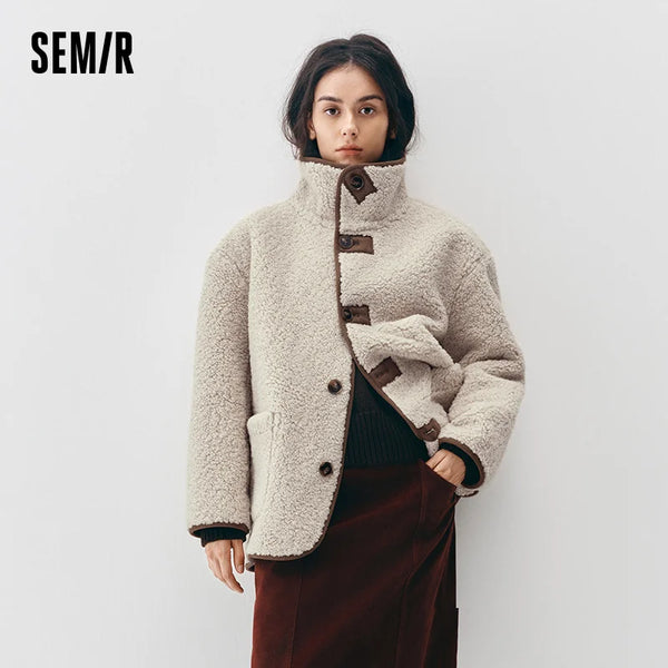អាវធំស្ត្រី Semir ធ្វើពីស្បែក Suede សិប្បនិម្មិត រចនាបែបបញ្ច្រាស់ប្រវែងមធ្យម ឆ្នាំ២០២៦ រដូវរងា រចនាបែបប្រចាំថ្ងៃ រចនាបែបស្រទាប់ៗ សមល្មម មានផាសុកភាព