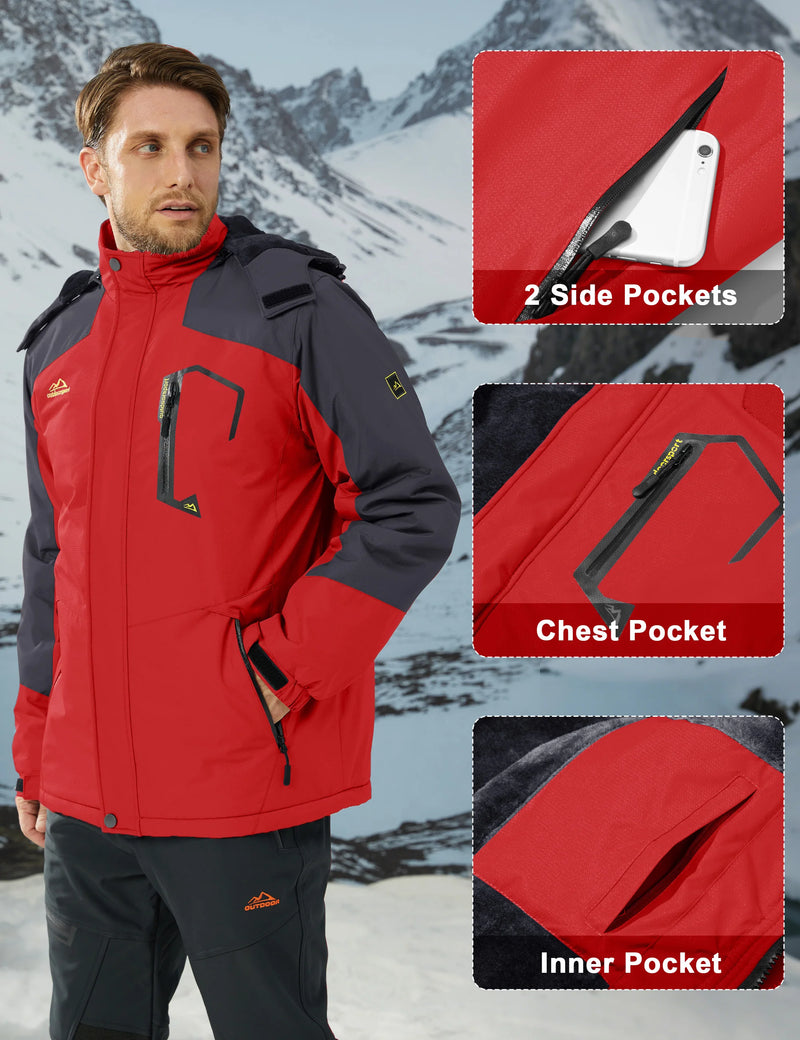 Men's Winter Ski Jacket Waterproof Insulated Fleece Lined Snowboard Parka Hooded Thermal Snow Coat