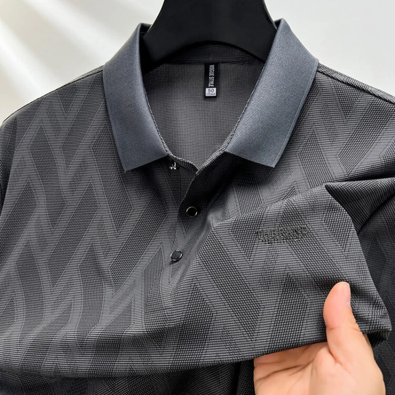 Casual Striped Men's Polo Top, 2024 New Summer Products, Lapel Short Sleeve T-shirt Korean Men's Top Middle-aged Men Clothing