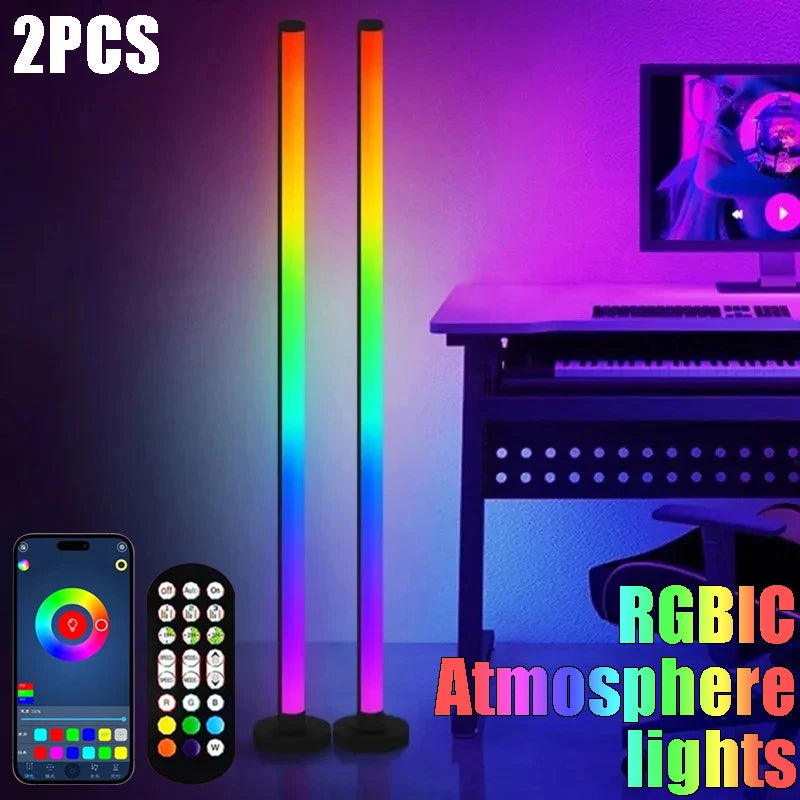 ចង្កៀង LED ឈរលើកម្រាលឥដ្ឋ ភ្លើង RGBIC បរិយាកាស ភ្លើងបំភ្លឺជ្រុង ធ្វើសមកាលកម្មតន្ត្រី សម្រាប់បន្ទប់គេង បន្ទប់ទទួលភ្ញៀវ ពន្លឺផ្ទៃខាងក្រោយ ការគ្រប់គ្រង APP