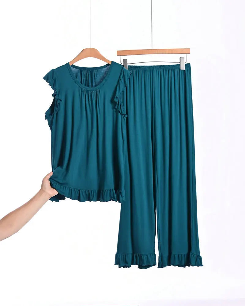 Modal Thin Sleepwear Woman 2 Piece Pajamas Set Summer Sleeveless Top Nightwear 2XL-8XL Large Loungewear Female Pyjamas Suits