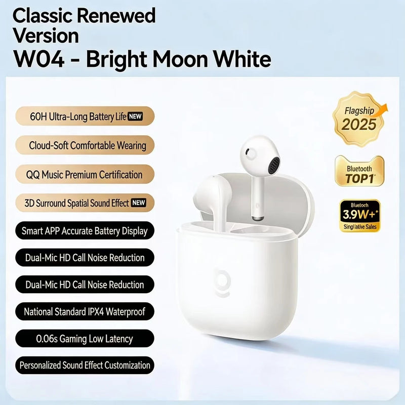 កាសស្តាប់ត្រចៀកប៊្លូធូស BASEUS W04 ជាមួយនឹងការកាត់បន្ថយសំឡេងរំខានពាក់កណ្តាលក្នុងត្រចៀកឥតខ្សែសម្រាប់កីឡា និងអាយុកាលថ្មយូរបំផុត ភាពយឺតយ៉ាវទាប