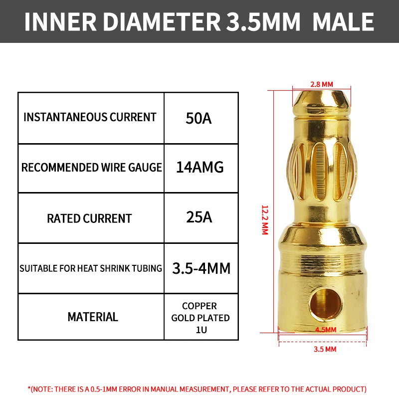 2/3/3.5/4/5/5.5/6/6.5/8mm Aircraft model pure copper Banana Plug Gold Plated Copper Brushless Motor Bullet Connector 40pcs
