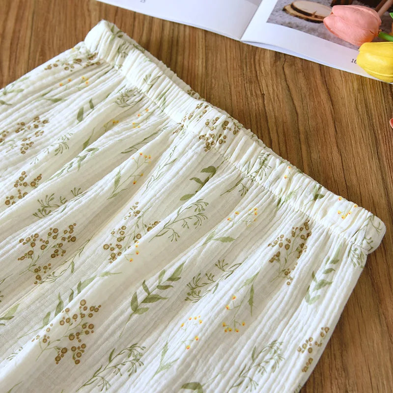 Nightwear 100% Cotton Women Pajama Printed Lapel Long Sleeve Trousers Sets Autumn Winter Home Wear Clothing Conjuntos De Pijama