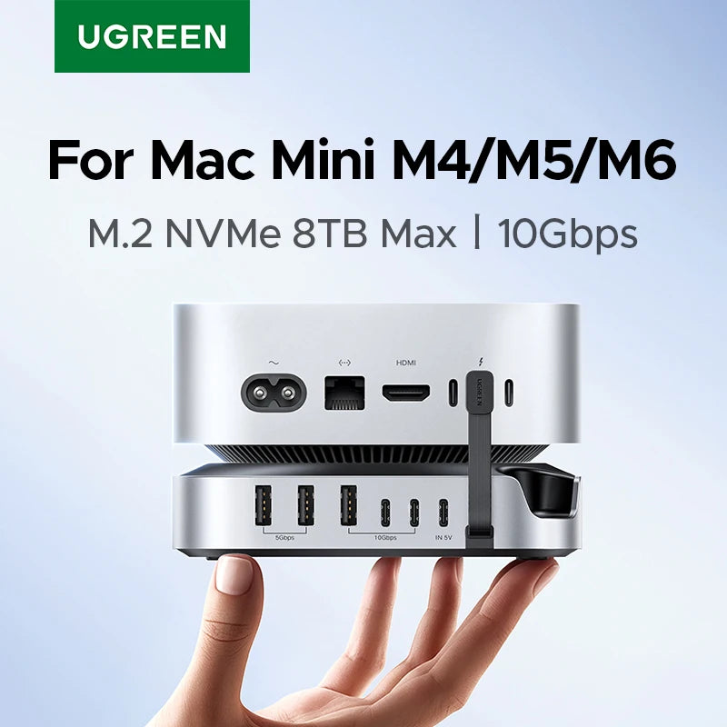 UGREEN USB HUB Docking Station for Mac Mini M4/M5/M6 M.2 NVMe SSD 8TB Max 10Gbps USB-A&C Ports SD&TF 170MB/s USB Splitter Dock