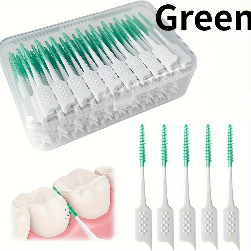 102Pcs Mint Flavored Interdental Flossers,Soft Gel Formaldehyde-Free Dental Cleaning Pick Ergonomic Handle Travel Oral Care Tool