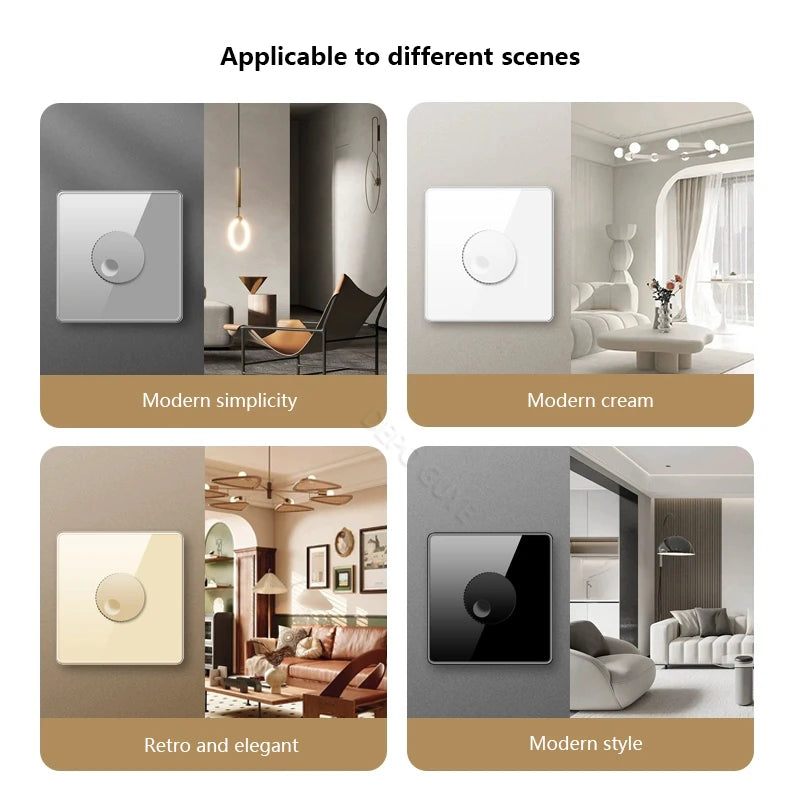 86 Type EU UK Standard Single Dimmer Switch Knob Wall Light Switch Black/White/Grey/Gold Glass Panel Speed Fan Contro Switch