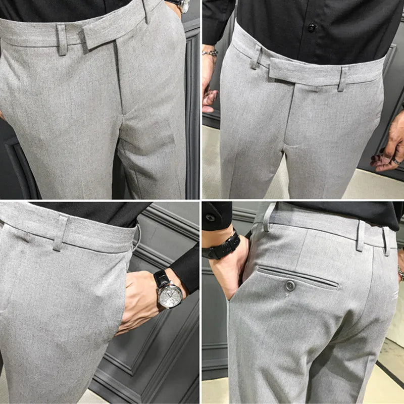 2026 New Men's Khaki Suit Pants, Fashion Slim Trousers, Asian Size 28-36,Korean Style Grey Pant.