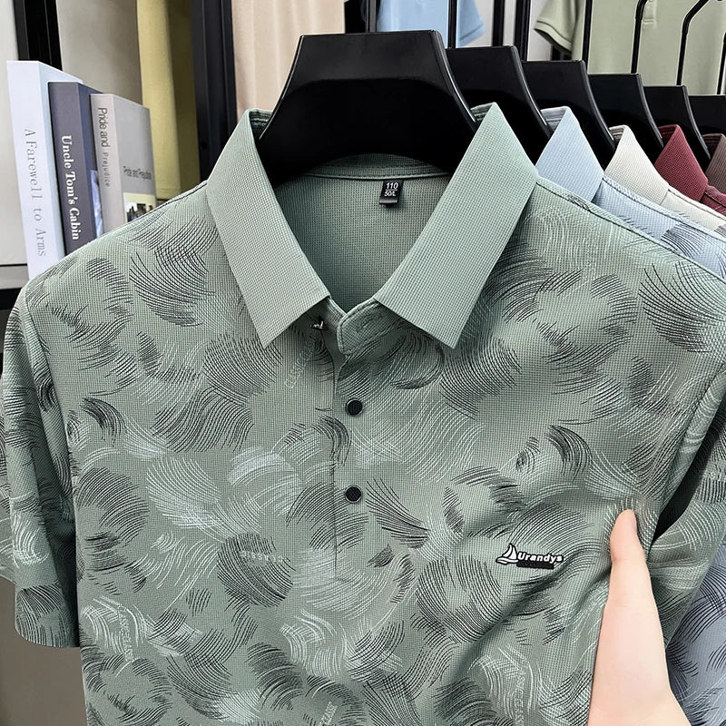 Man Summer Trend New Short-Sleeved Polo Shirt Lapel Button Letter Print High Quality Tops Casual Fashion Breathable MensClothing