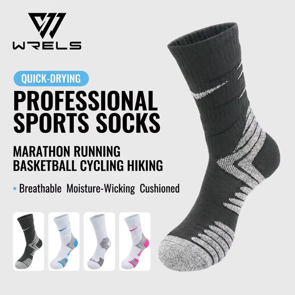 WRELS 1/2/3 Pairs Running Socks Moisture Wicking Breathable Sports Socks Men Compression Cushioned Basketball Training Socks