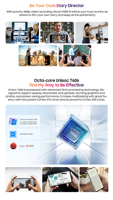 [World Premiere] OSCAL TIGER 10 Android 13 Smartphone 6.56'' HD+ Display 16GB(8+8) 256GB Octa-Core 50MP 5180mAh Cellphone