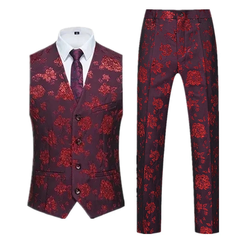 2026 New Men's Sleeveless Vest with Trousers, Wedding Party 2-Piece Set, White, Black, Red, Purple, Asian Size M-6XL
