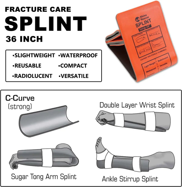 Rhino Rescue Emergency Splint Moldable Medical First Aid  Survival Lightweight Reusable Combat Splint For Camping