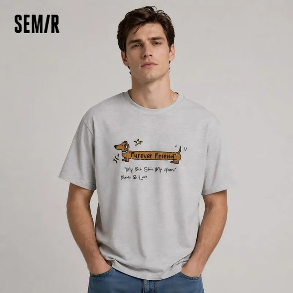 អាវយឺតបុរស Semir ឆ្នាំ ២០២៦ រចនាបថសត្វគួរឱ្យស្រលាញ់បោះពុម្ពអក្សរបែប Vintage រលុងសម្រាប់គូស្នេហ៍ធម្មតា
