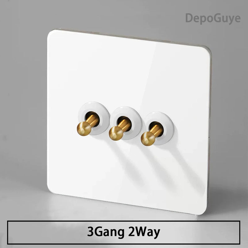 Stainless Steel Panel Retro Toggle Light Switch Gold/Black/White Wall Lamp Brass Lever EU UK Standard 1-4Gang Home Decoration