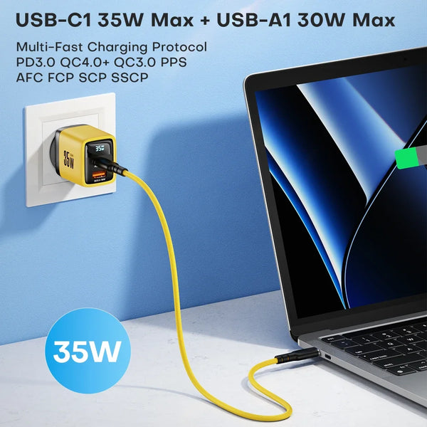 ASOMETECH GaN 35W សាកថ្មលឿនប្រភេទ C ឆ្នាំងសាក USB QC4.0 PD3.0 PPS 30W 25W ឆ្នាំងសាករហ័សសម្រាប់ iPhone 15 Pro Samsung S23 Xiaomi