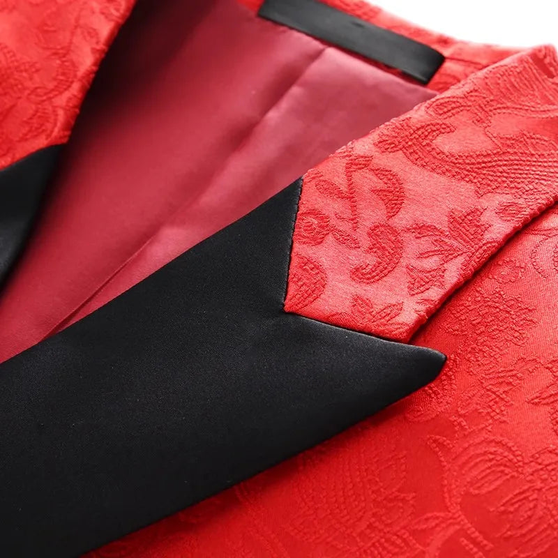 2026 New Men's Red Suit Two-Piece, Wedding Party Dress Jacket With Trousers, White Pink Black Available, Asian Size M-6XL