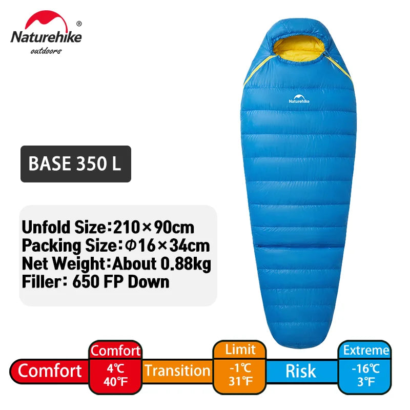 Naturehike Snow Bird Base Sleeping Bag -16℃ Cold-Proof Outdoor Hiking Breathable Mummy Camping Gear Windproof Fully Covered Tour