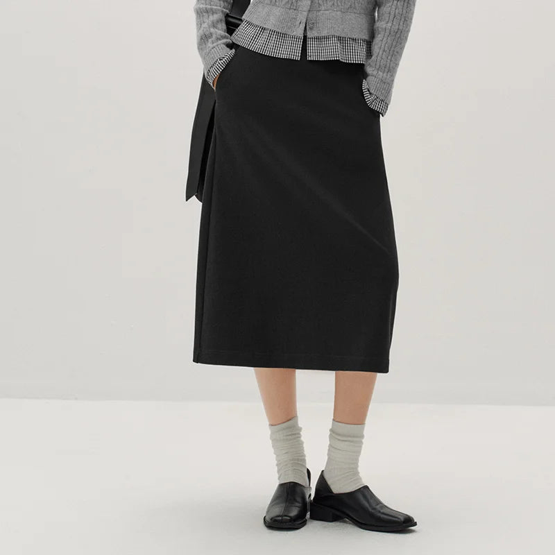 Semir Women Skirt Solid Faux Wool Long Split A Line Slim Smart Casual Commuter Winter Midi Skirt Everyday Style 2026