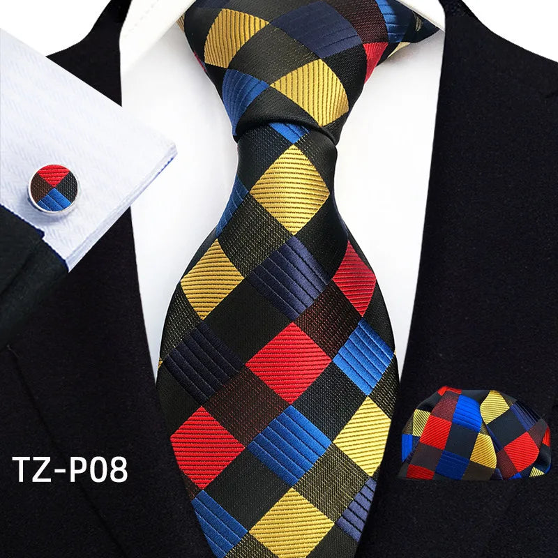 2026 New Men's Jacquard Fabric Tie Set Perfect for Business/Banquets/Formal Wear/Weddings. (Tie + Pocket Square + Cufflinks)