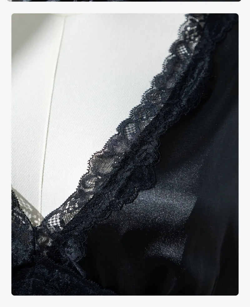 Solid Color Night Dress Nightgown Women Sleepwear Summer Pajama Dress Short Sleeve Black Women's Nightdress Sexy V Neck Nightie